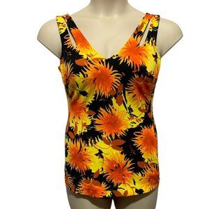 Vintage 60's Sears Sz 14 Bombshell Flower Mod Pin Up Skirted One Piece Swimsuit